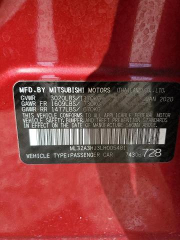 ML32A3HJ3LH005481 - 2020 MITSUBISHI MIRAGE ES RED photo 12