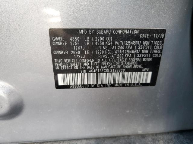 4S4BTAEC8L3138828 - 2020 SUBARU OUTBACK PREMIUM SILVER photo 13