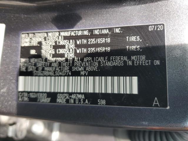 5TDGZRBH6LS040774 - 2020 TOYOTA HIGHLANDER XLE 灰色 照片 13