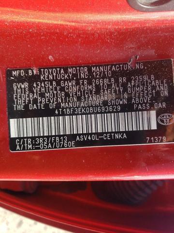 4T1BF3EK0BU693629 - 2011 TOYOTA CAMRY BASE RED photo 12