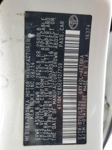 4T1BK1EB5EU127759 - 2014 TOYOTA AVALON BASE 白色 照片 12