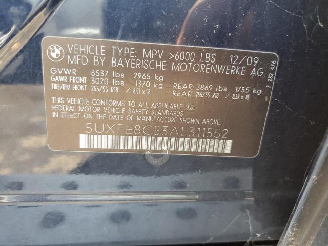 5UXFE8C53AL311552 - 2010 BMW X5 XDRIVE48I BLUE photo 12