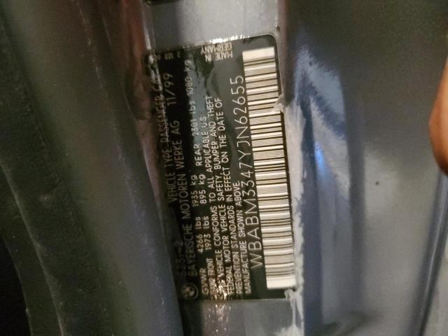 WBABM3347YJN62655 - 2000 BMW 3 SERIES CI GRAY photo 10