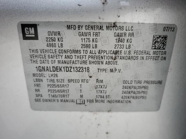 1GNALDEK1DZ132318 - 2013 CHEVROLET EQUINOX LT SILVER photo 14