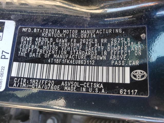 4T1BF1FK4EU863112 - 2014 TOYOTA CAMRY L BLUE photo 13