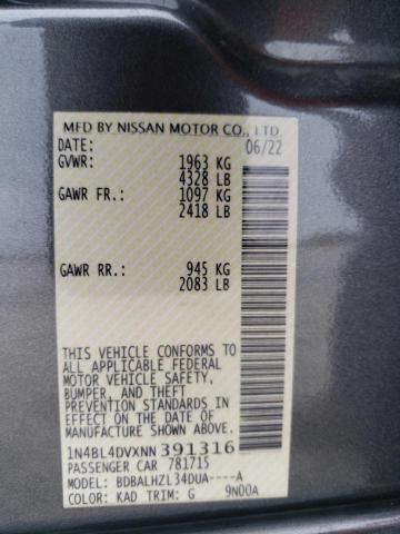 1N4BL4DVXNN391316 - 2022 NISSAN ALTIMA SV GRAY photo 12