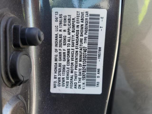 19XFB2F81DE037407 - 2013 HONDA CIVIC EX GRAY photo 12