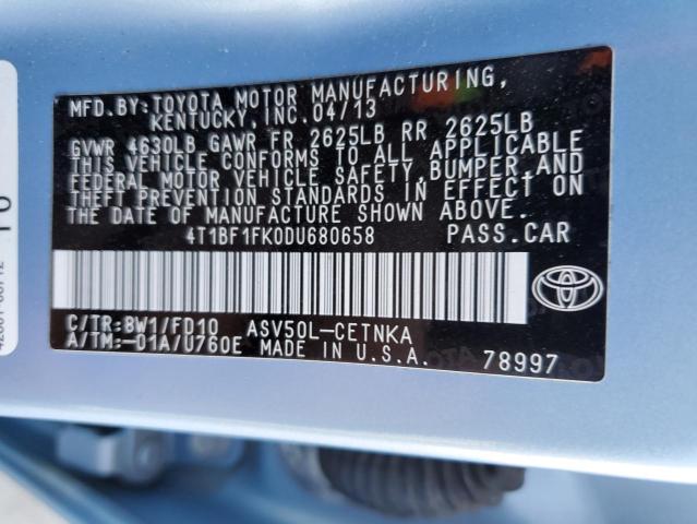 4T1BF1FK0DU680658 - 2013 TOYOTA CAMRY L SILVER photo 13