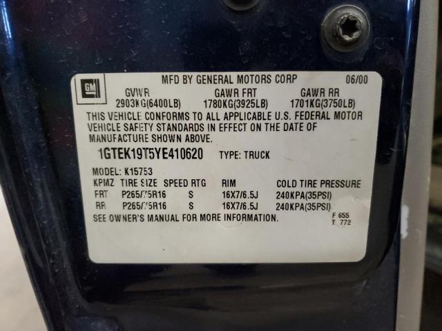 1GTEK19T5YE410620 - 2000 GMC NEW SIERRA K1500 BLUE photo 13