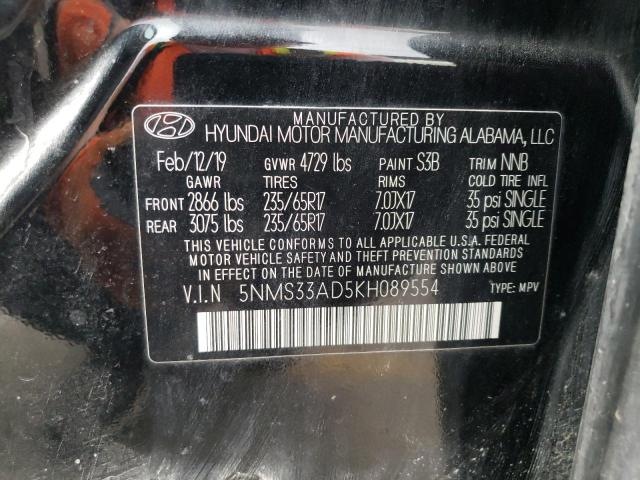 5NMS33AD5KH089554 - 2019 HYUNDAI SANTA FE SEL BLACK photo 12