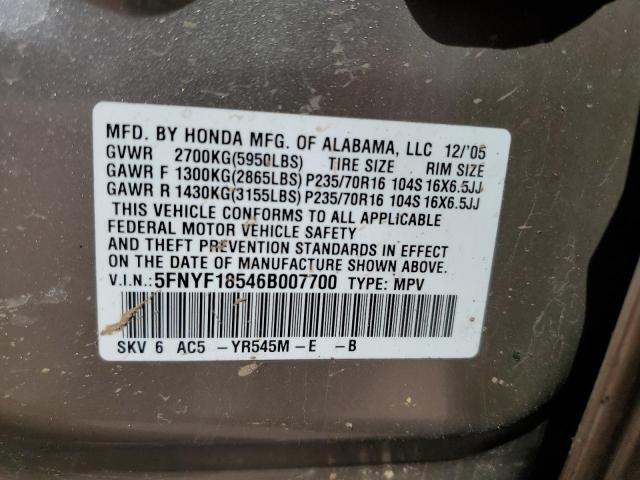 5FNYF18546B007700 - 2006 HONDA PILOT EX TAN photo 13