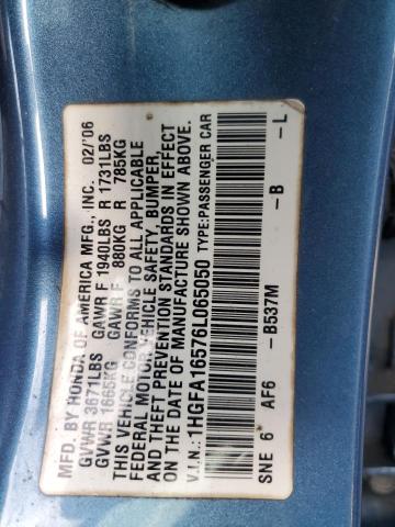 1HGFA16576L065050 - 2006 HONDA CIVIC LX BLUE photo 12