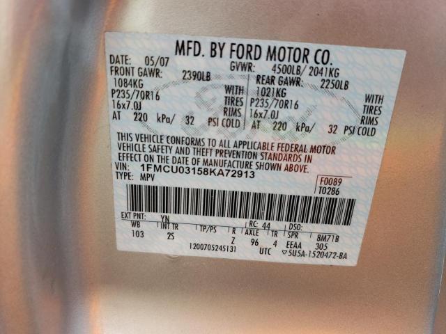 1FMCU03158KA72913 - 2008 FORD ESCAPE XLT SILVER photo 13