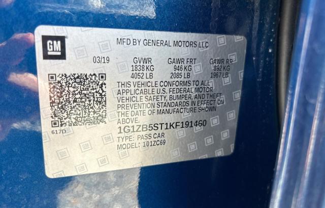 1G1ZB5ST1KF191460 - 2019 CHEVROLET MALIBU LS Көк фото 10