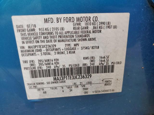 MAJ3P1TE3JC236329 - 2018 FORD ECOSPORT SE Azul foto 13