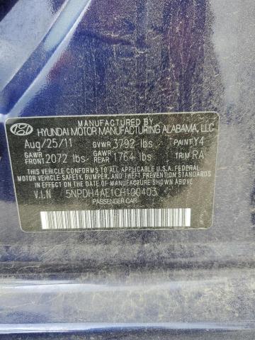 5NPDH4AE1CH100403 - 2012 HYUNDAI ELANTRA GLS BLUE photo 13