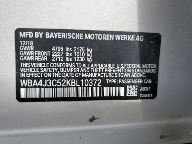 WBA4J3C52KBL10372 - 2019 BMW 430XI GRAN COUPE SILVER photo 13