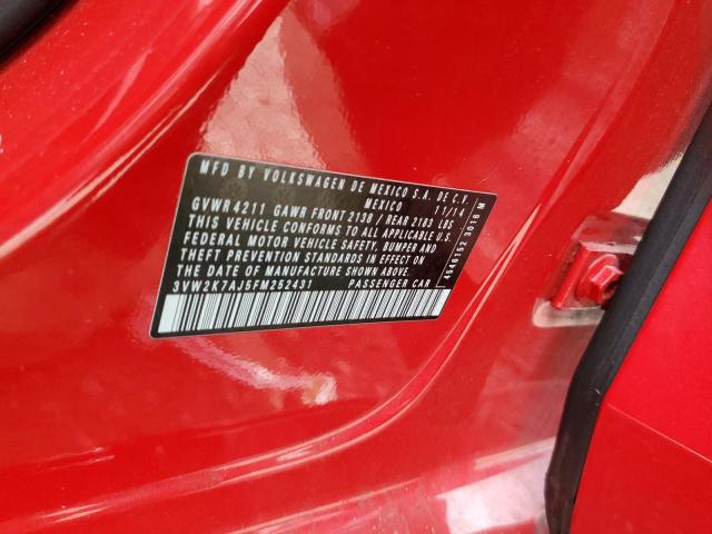 3VW2K7AJ5FM252431 - 2015 VOLKSWAGEN JETTA BASE 红色 照片 12