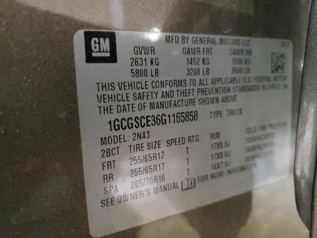 1GCGSCE36G1165858 - 2016 CHEVROLET COLORADO LT TAN photo 13