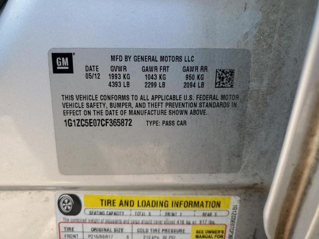 1G1ZC5E07CF365872 - 2012 CHEVROLET MALIBU 1LT 银色 照片 12