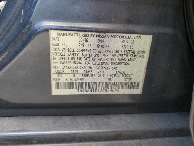 1N4BA41E87C824026 - 2007 NISSAN MAXIMA SE GRAY photo 12