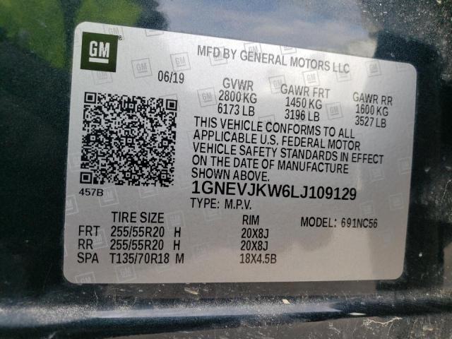 1GNEVJKW6LJ109129 - 2020 CHEVROLET TRAVERSE RS GRAY photo 12