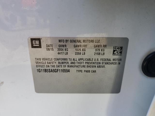 1G11B5SA6GF116594 - 2016 CHEVROLET MALIBU LIM LS თეთრი ფოტო 12