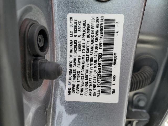 19XFC2F64LE017503 - 2020 HONDA CIVIC LX GRAY photo 12