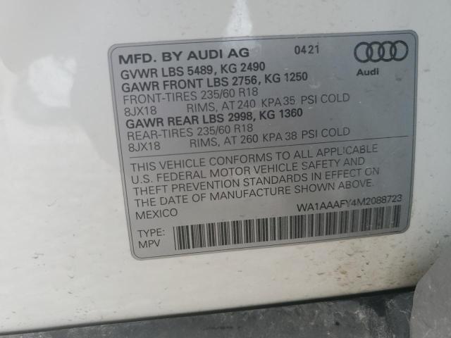 WA1AAAFY4M2088723 - 2021 AUDI Q5 PREMIUM WHITE photo 14