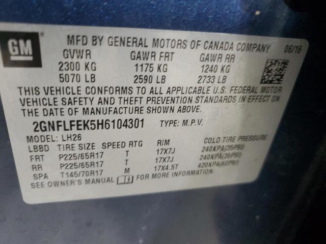 2GNFLFEK5H6104301 - 2017 CHEVROLET EQUINOX LT BLUE photo 14