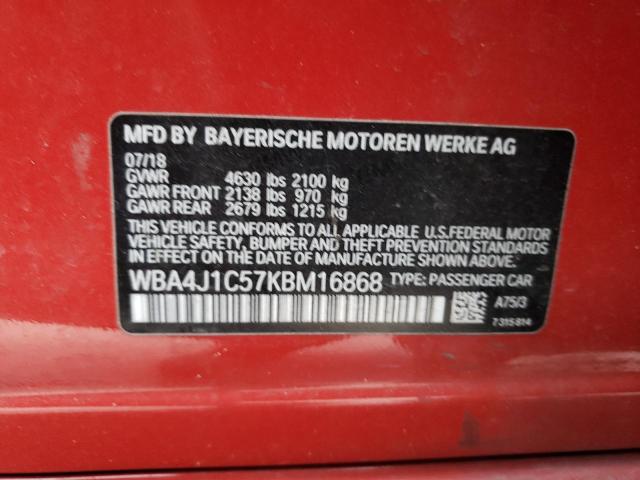 WBA4J1C57KBM16868 - 2019 BMW 430I GRAN COUPE RED photo 13