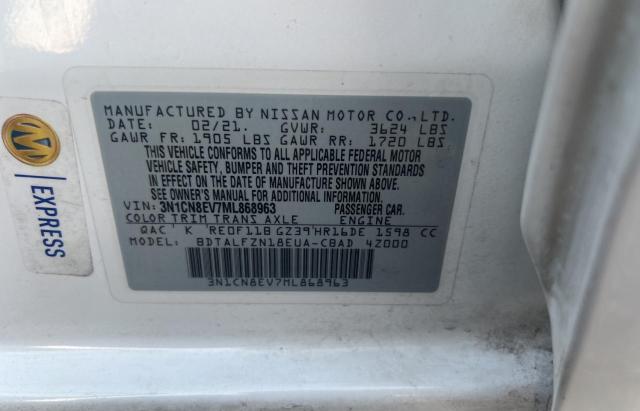 3N1CN8EV7ML868963 - 2021 NISSAN VERSA SV WHITE photo 10