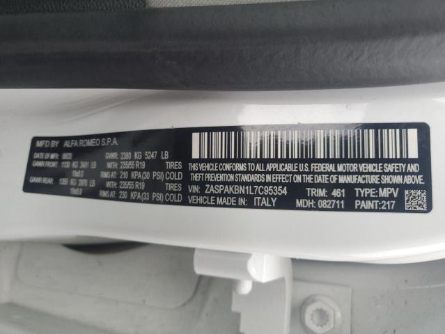 ZASPAKBN1L7C95354 - 2020 ALFA ROMEO STELVIO TI თეთრი ფოტო 13