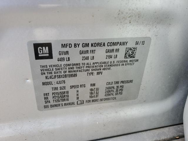 KL4CJFSBXDB159589 - 2013 BUICK ENCORE CONVENIENCE SILVER photo 12