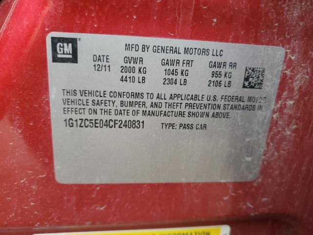 1G1ZC5E04CF240831 - 2012 CHEVROLET MALIBU 1LT Қызыл фото 12