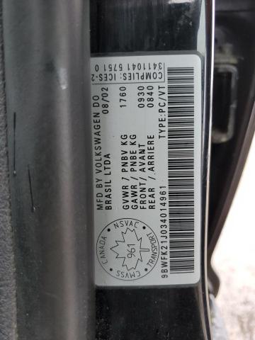 9BWFK21J034014961 - 2003 VOLKSWAGEN GOLF BLACK photo 12