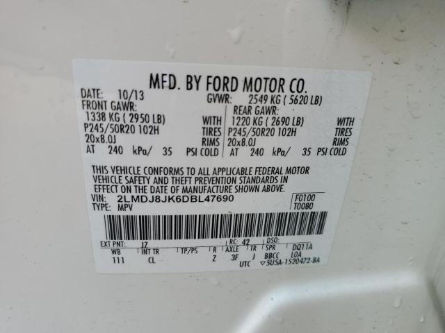 2LMDJ8JK6DBL47690 - 2013 LINCOLN MKX AWD 白色 照片 13