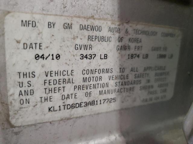 KL1TD6DE3AB117725 - 2010 CHEVROLET AVEO LS Gümüş foto 13