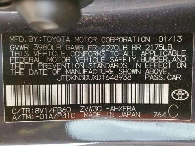 JTDKN3DUXD1648938 - 2013 TOYOTA PRIUS GRAY photo 12