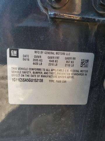 1G11C5SA5GU152138 - 2016 CHEVROLET MALIBU LIM LT 黑色 照片 12