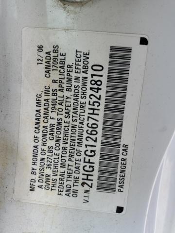 2HGFG12667H524810 - 2007 HONDA CIVIC LX WHITE photo 12