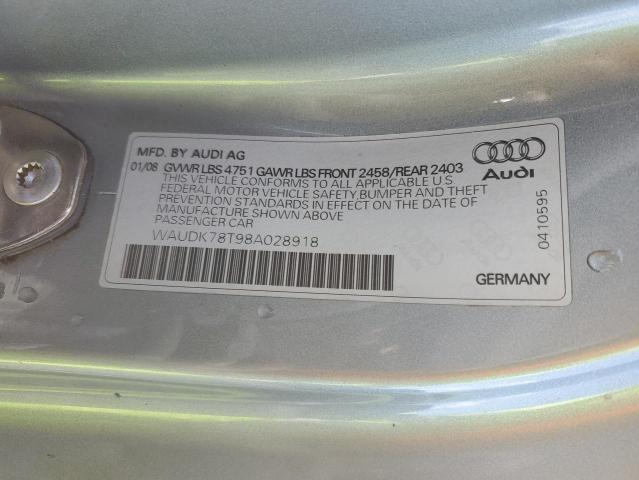 WAUDK78T98A028918 - 2008 AUDI A5 QUATTRO SILVER photo 12