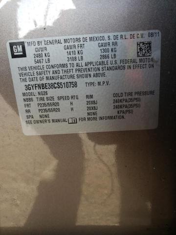 3GYFNBE38CS510758 - 2012 CADILLAC SRX PERFORMANCE COLLECTION Қоңыр фото 12