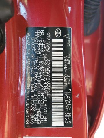 JTDKB20U683456600 - 2008 TOYOTA PRIUS RED photo 14