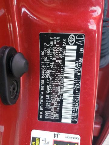 2T1BU4EE6DC993721 - 2013 TOYOTA COROLLA BASE RED photo 12