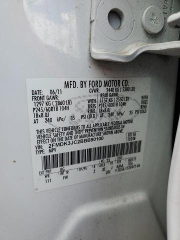 2FMDK3JC2BBB50100 - 2011 FORD EDGE SEL WHITE photo 13