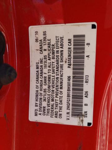 2HGFG1B91BH501406 - 2011 HONDA CIVIC EXL წითელი ფოტო 13