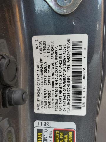 2HGFG3B12CH555692 - 2012 HONDA CIVIC EXL GRAY photo 13