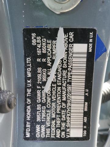 SHHFK7H79HU201597 - 2017 HONDA CIVIC EXL ლურჯი ფოტო 13