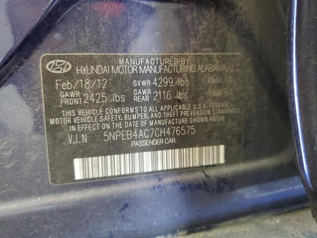 5NPEB4AC7CH476575 - 2012 HYUNDAI SONATA GLS BLUE photo 12